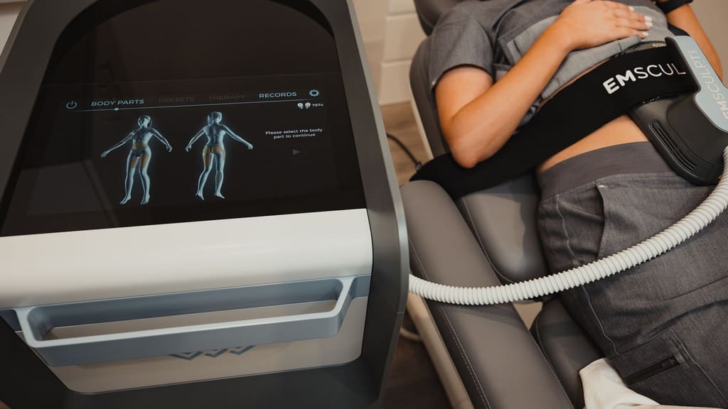 EmSculpt NEO body sculpting treatment on the abdomen at Skin Lab Med Spa, Falls Church, VA