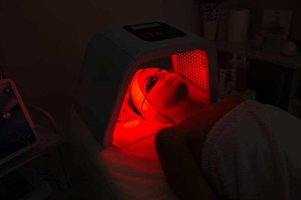 Red LED light therapy during a facial at Skin Lab Med Spa in Falls Church, VA