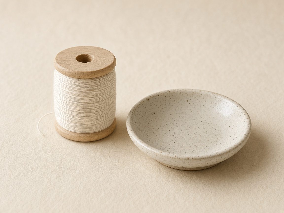 A spool of fine cotton thread on warm paper, beside the eyebrow threading explanation