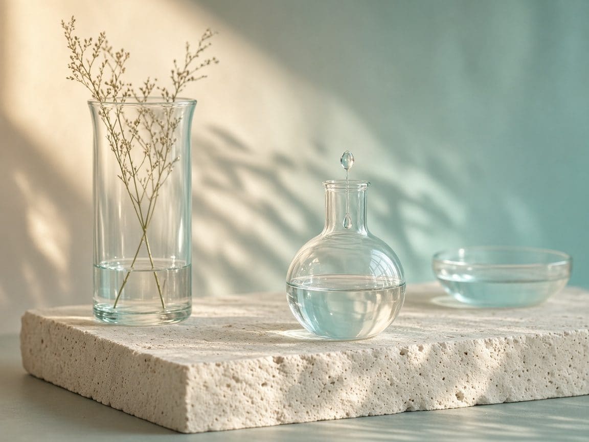 Clear glass vessels in soft light, beside the DiamondGlow explanation